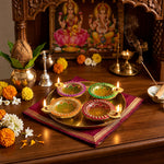 Aluminium 4 Diya With Plate For Pooja And Gift