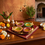 Aluminium 4 Diya With Plate For Pooja And Gift
