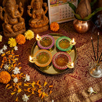 Aluminium 4 Diya With Plate For Pooja And Gift
