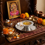 Metal Diya With Plate - Silver
