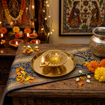 Metal Diya With Plate - Gold