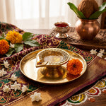 Metal Diya With Plate - Gold