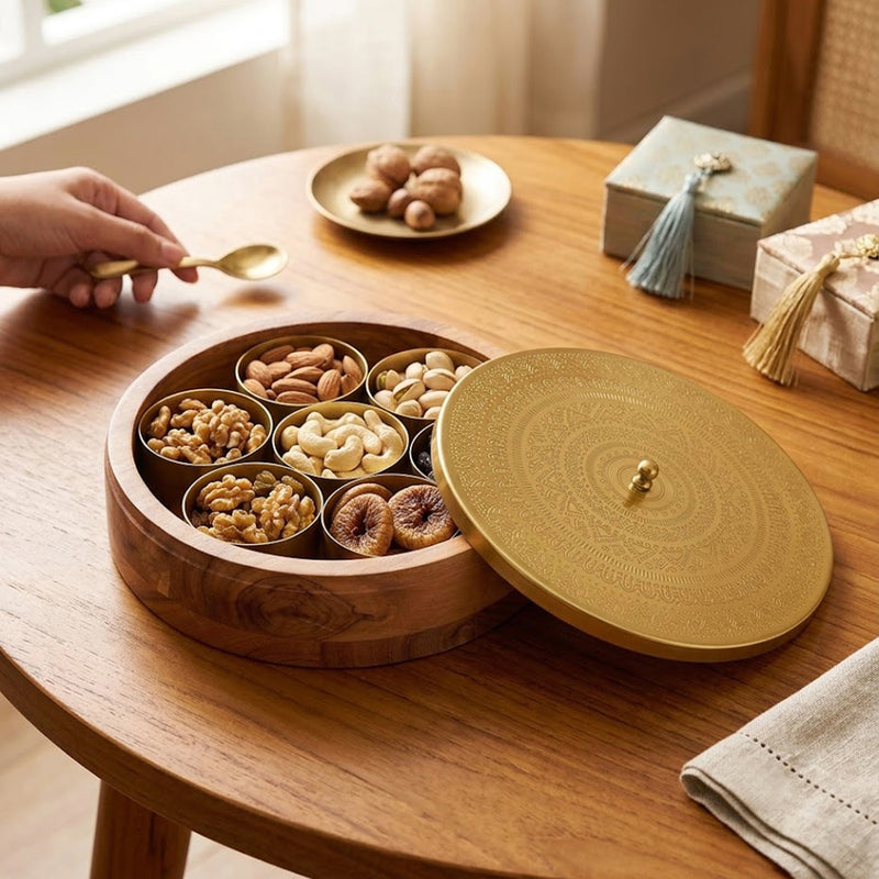 Wooden Storage Box With Floral Lid - Brown