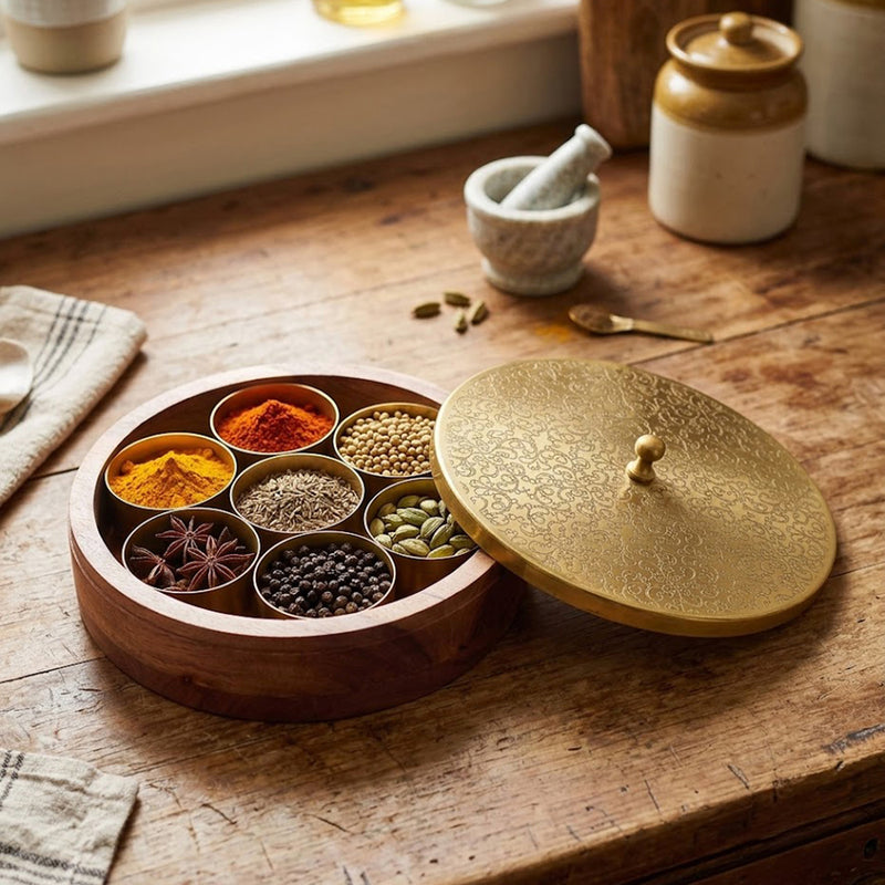 Wooden Storage Box With Lid - Brown & Gold