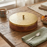 Wooden Storage Box With Lid - Brown & Gold