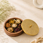 Wooden Storage Box With Lid - Brown & Gold