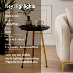 Tripod Wooden Side Table - Black & Gold