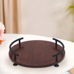 Wooden Serving Tray With Metal Handle