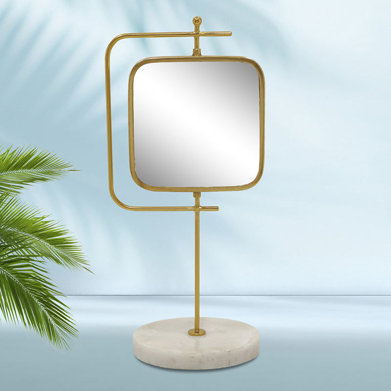 Vanity Mirror With Marble Base, Square - Gold