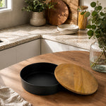 Metal Storage Box With Wooden Lid - Black