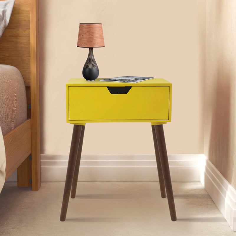 Alva Wooden Night Stand - Yellow