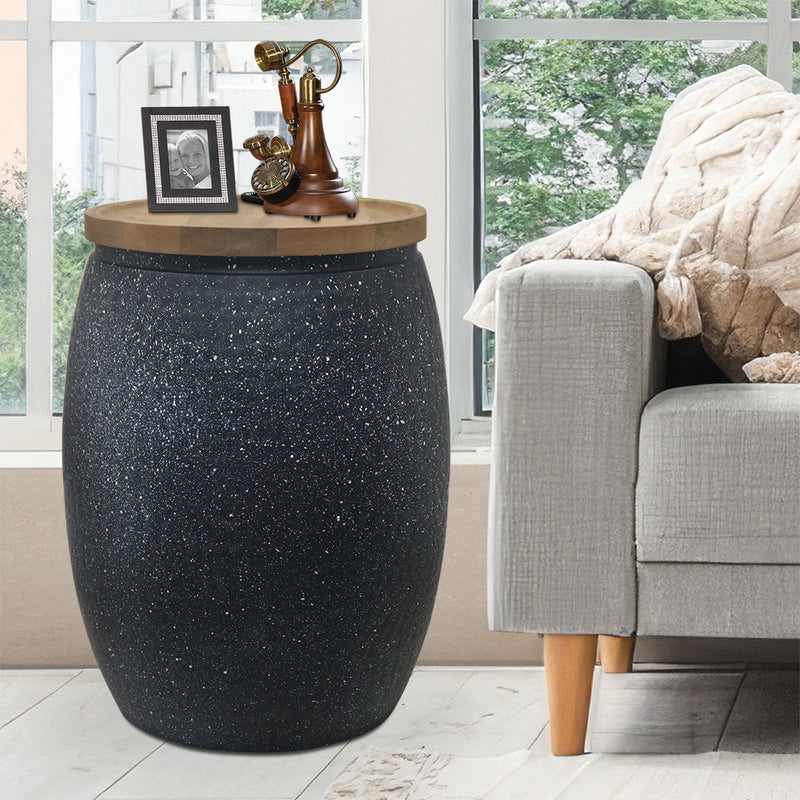 Shell Hammered Side Table With Storage - Black
