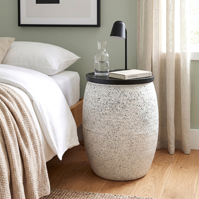 Shell Hammered Side Table With Storage - White