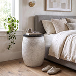 Shell Hammered Side Table With Storage - White