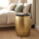 Shell Hammered Side Table With Storage - Gold
