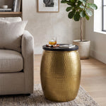 Shell Hammered Side Table With Storage - Gold