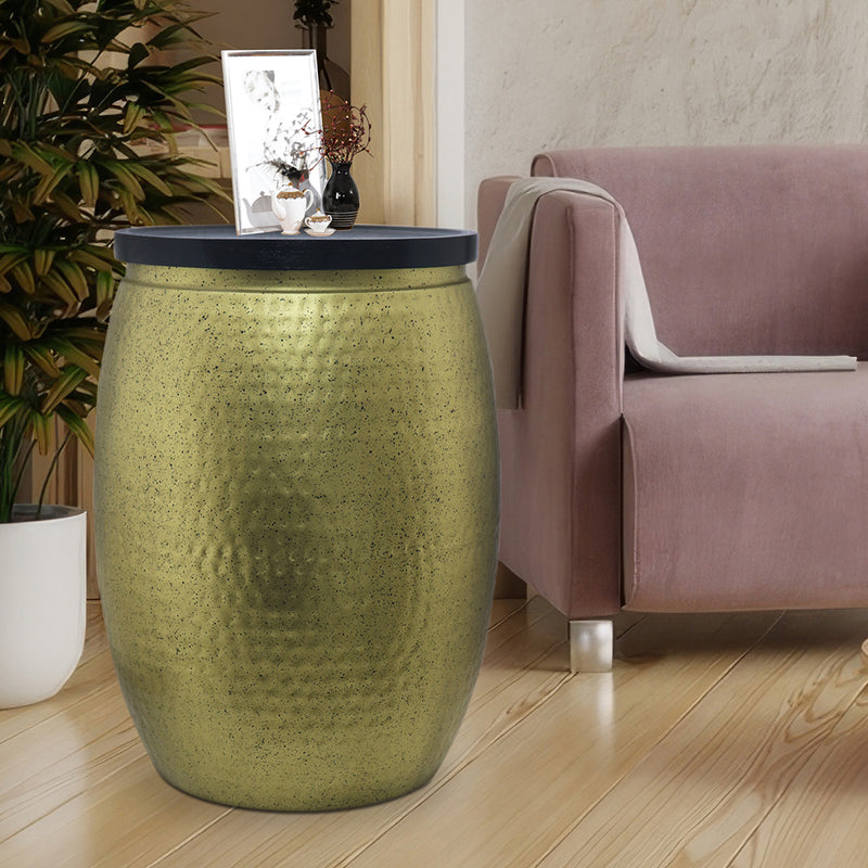 Shell Hammered Side Table With Storage - Gold-Speckle