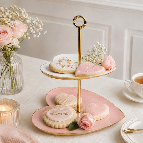 2 Tier Heart Shaped Metal Cake Stand - Multi