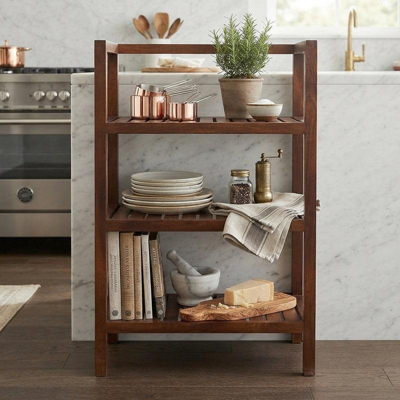 Wooden Storage Rack With 3 Shelves, Medium - Walnut