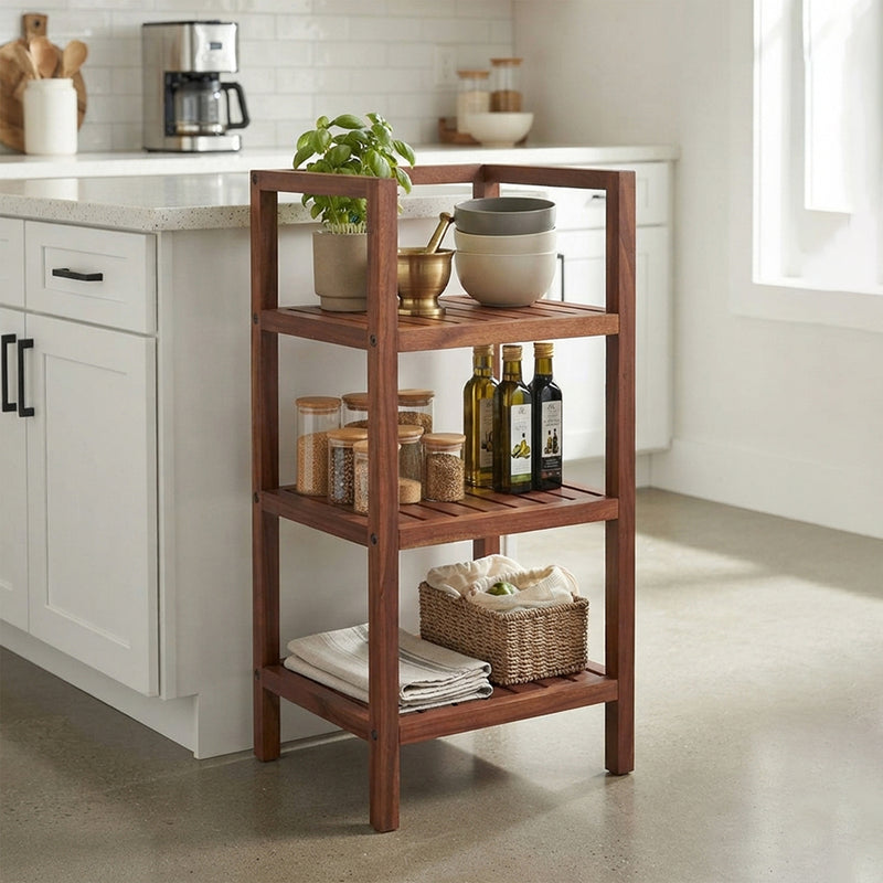 Wooden Storage Rack With 3 Shelves, Small - Walnut