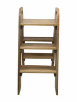 Mango Wood Foldable 3-Step Wide Anti Slip Ladder-Natural