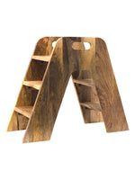 Mango Wood Foldable 3-Step Wide Anti Slip Ladder-Natural