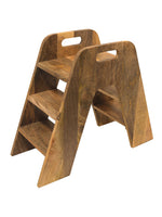 Mango Wood Foldable 3-Step Wide Anti Slip Ladder-Natural