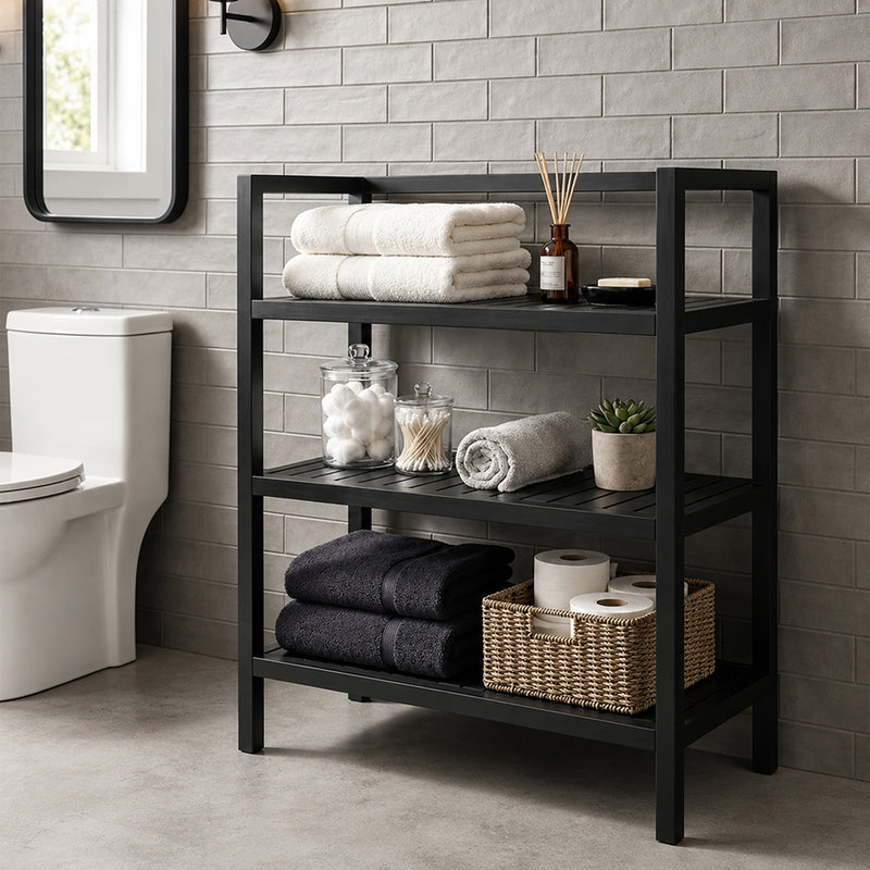Wooden Storage Rack With 3 Shelves, Large - Black