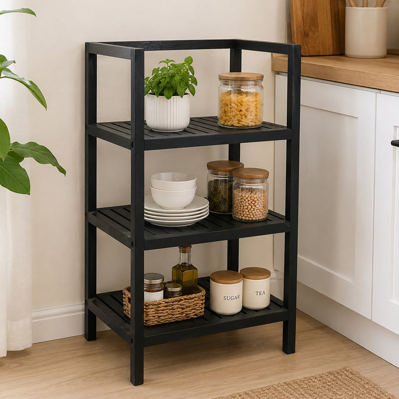Wooden Storage Rack With 3 Shelves, Medium - Black
