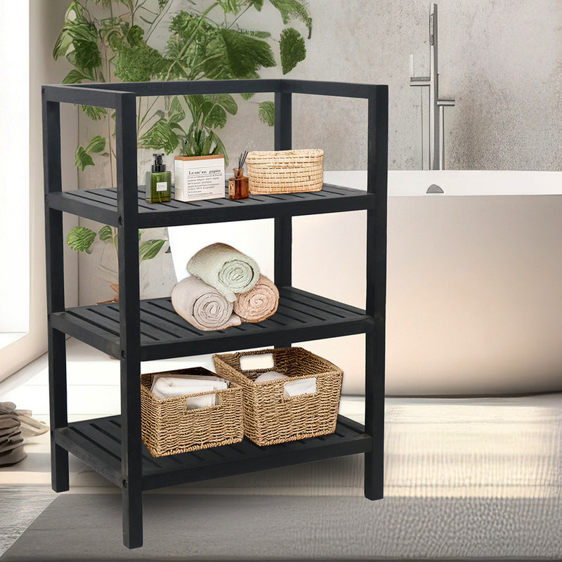 Wooden Storage Rack With 3 Shelves, Medium - Black