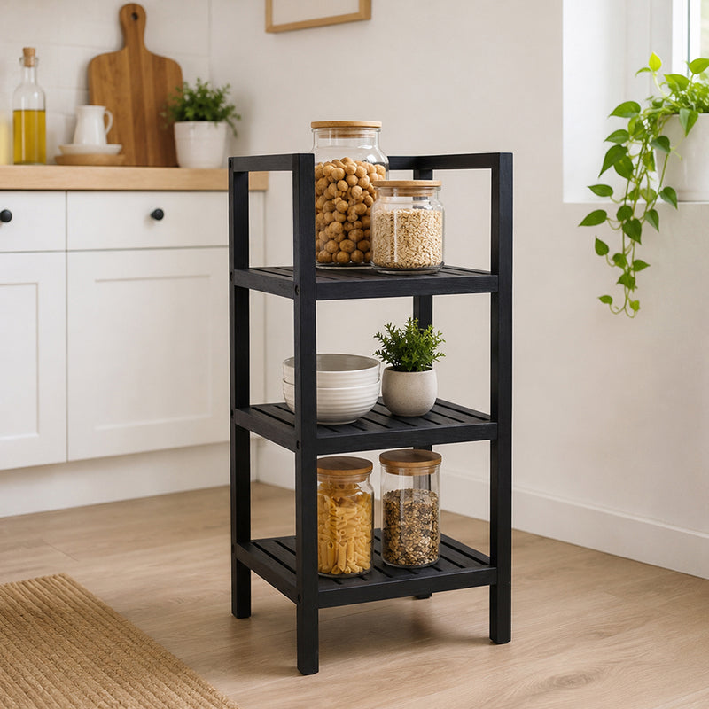 Wooden Storage Rack With 3 Shelves, SMall - Black