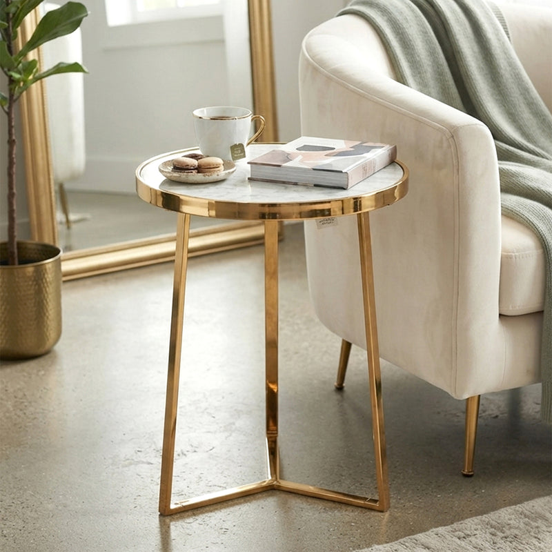 Floris Metal Side Table With Marble Top - Gold