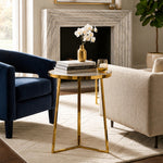Floris Metal Side Table With Marble Top - Gold