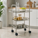 Metal 3 Tier Serving Trolley - Silver