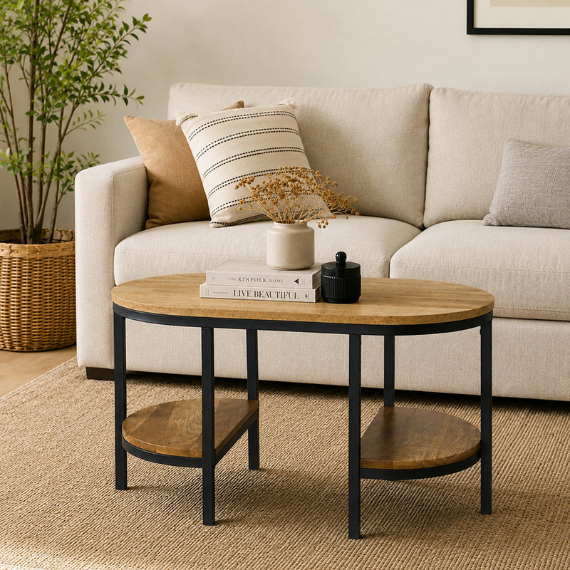 Glanz Wooden Coffee Table With Shelves - Natural