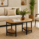 Glanz Wooden Coffee Table With Shelves - Natural