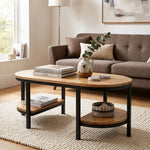Glanz Wooden Coffee Table With Shelves - Natural