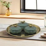 Iron Gold Plate With Three Green Box For Home , Kitchen , Office