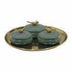 Iron Gold Plate With Three Green Box For Home , Kitchen , Office