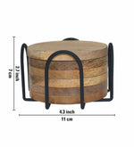 Wooden Coasters With Stand, Pack Of 6 - Natural