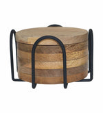 Wooden Coasters With Stand, Pack Of 6 - Natural