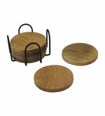 Wooden Coasters With Stand, Pack Of 6 - Natural