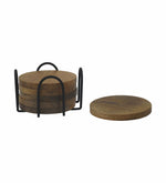 Wooden Coasters With Stand, Pack Of 6 - Natural