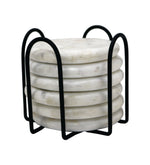 Marble Coasters With Metal Stand, Pack Of 6 - White