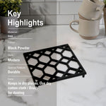 Metal Square Non-Slip Dining Place Matt Black Finish Trivet For Kitchen ( Pack of 1 )