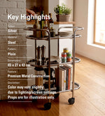 Metal 3 Tier Serving Trolley, Oval - Silver