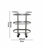Metal 3 Tier Serving Trolley, Oval - Silver