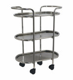 Metal 3 Tier Serving Trolley, Oval - Silver