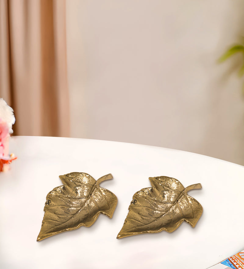 Gold Leaf Decorative Tray Platter for Center Table Centerpiece Platter Tray for Home Décor - Gold