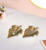 Gold Leaf Decorative Tray Platter for Center Table Centerpiece Platter Tray for Home Décor - Gold